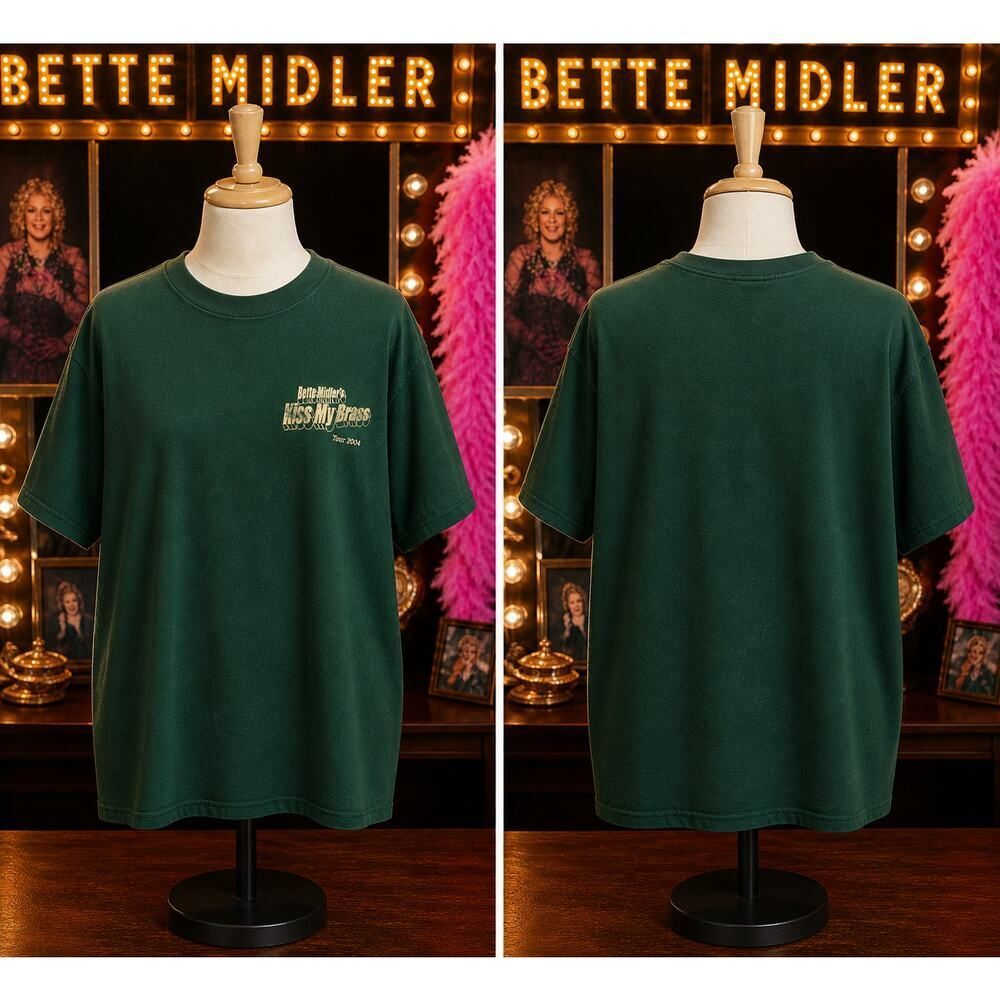 Bette Midler Kiss My Brass Tour 2004 Tee XL Vintage Green Shirt